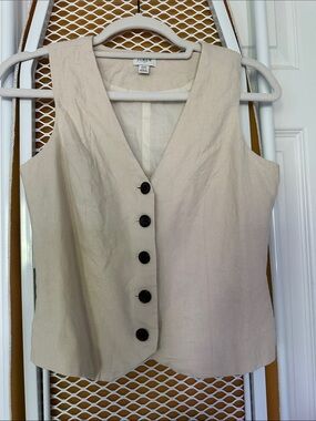 J. Crew Women's Cream Button-Front Linen Blend Vest